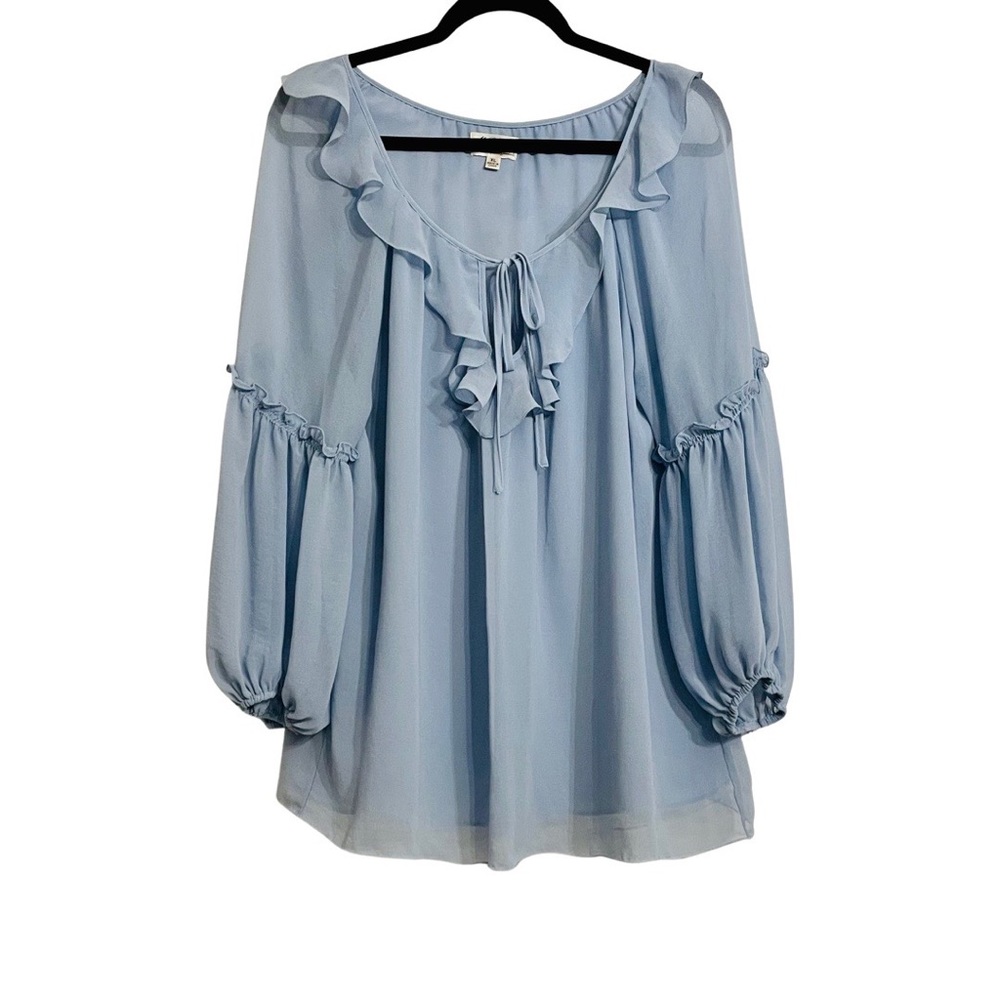Max Studio Specialty Products - Women's Blue Ruffled Blouse - Size: XL